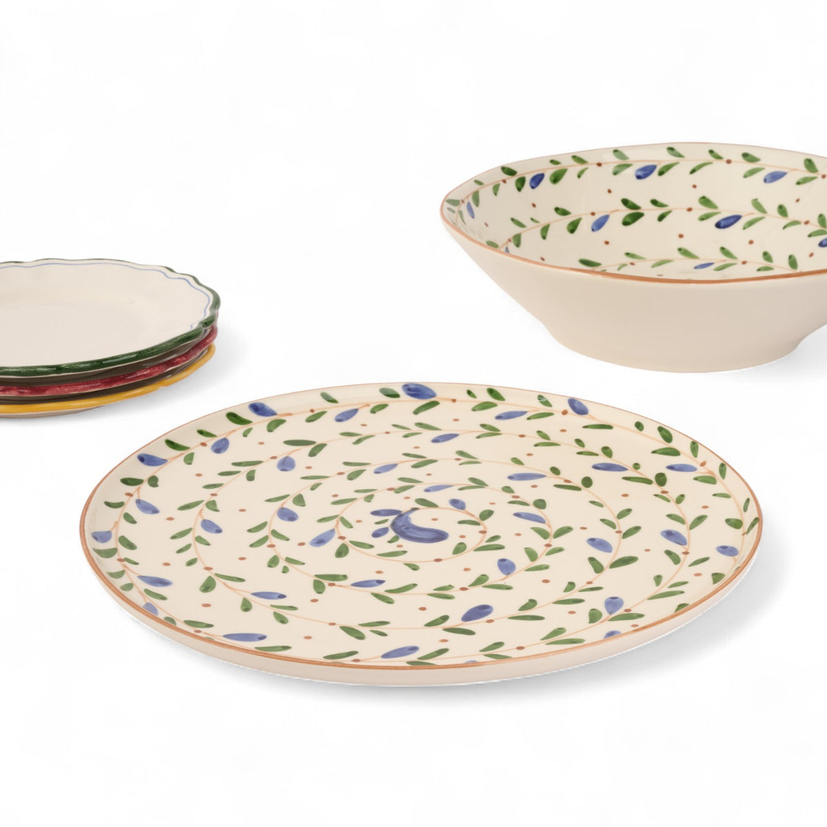 Spiral Flat Blue and Green Serving Plate 32cm