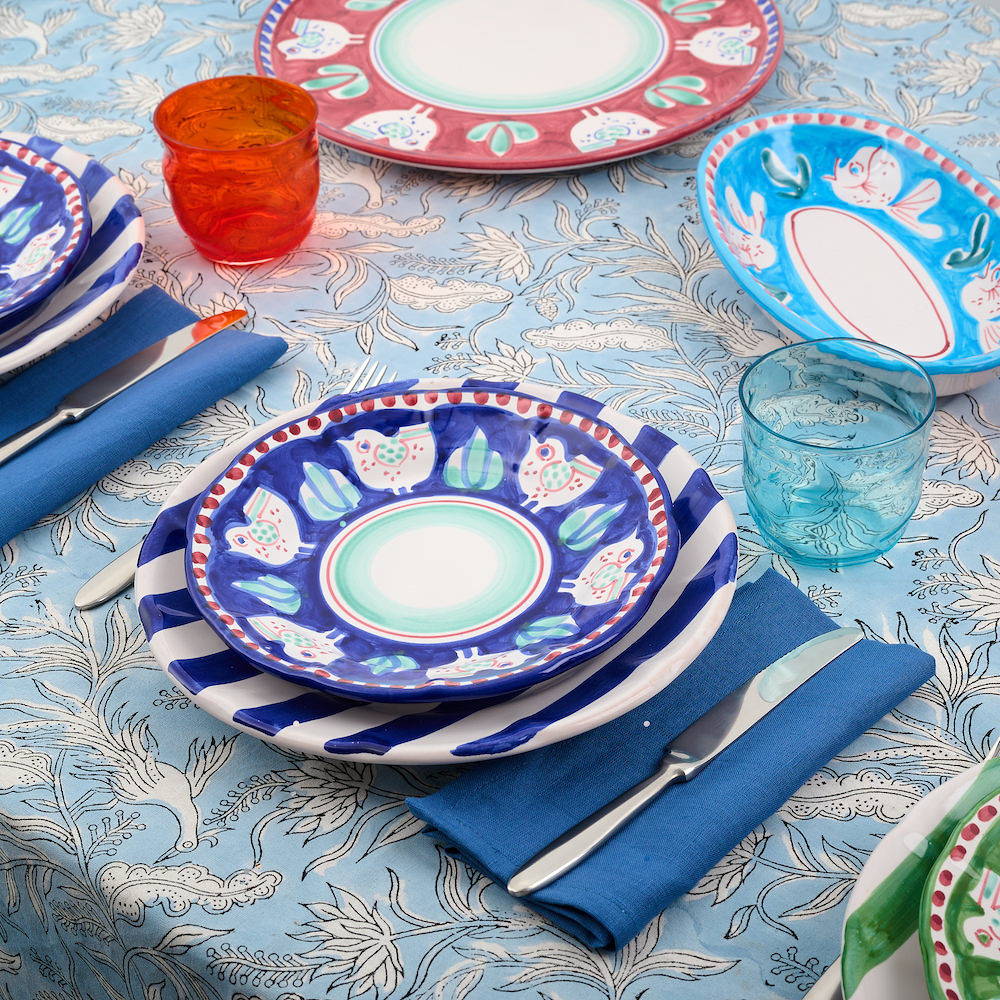 צלחת מנה ראשונה כחולה מפוספסת קמפניה