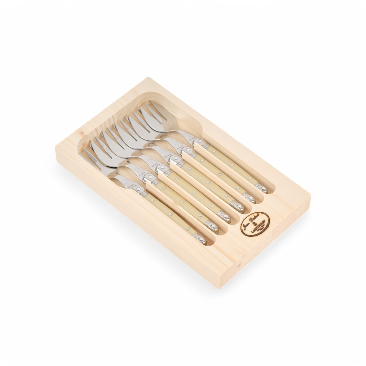 סט קופסה ל-6 מזלגות עוגה, טבעי