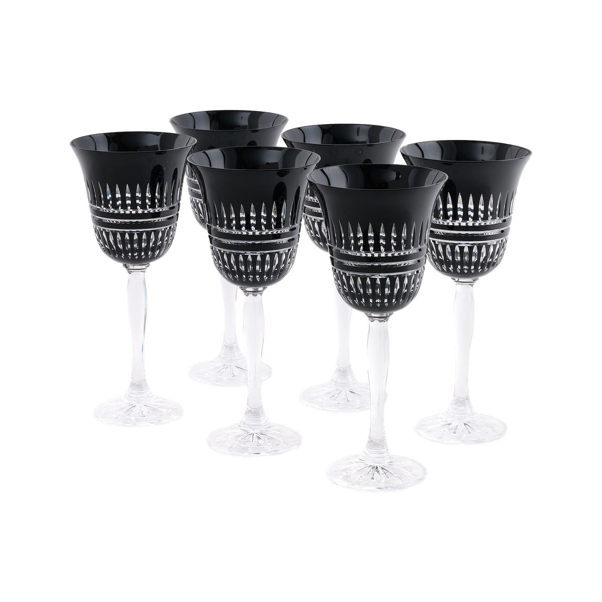 Black Wine Crystal Lines Glasses, set of 6