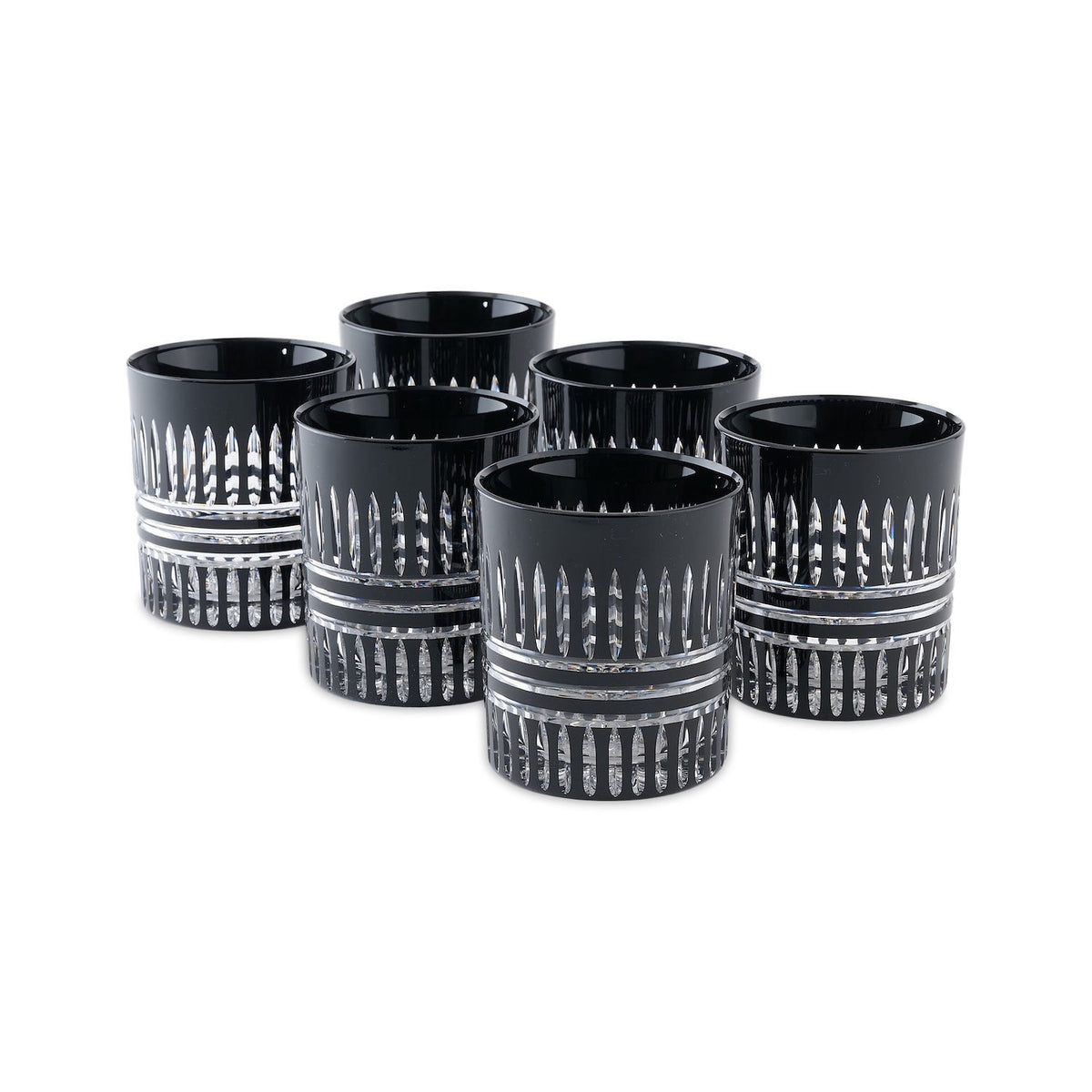 Black Whisky Crystal Lines Glasses, set of 6