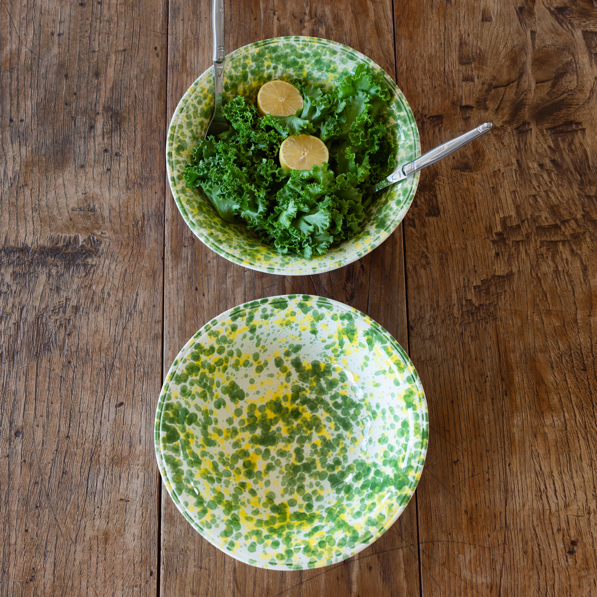 Splashed Green & Yellow Salad Bowl 29cm