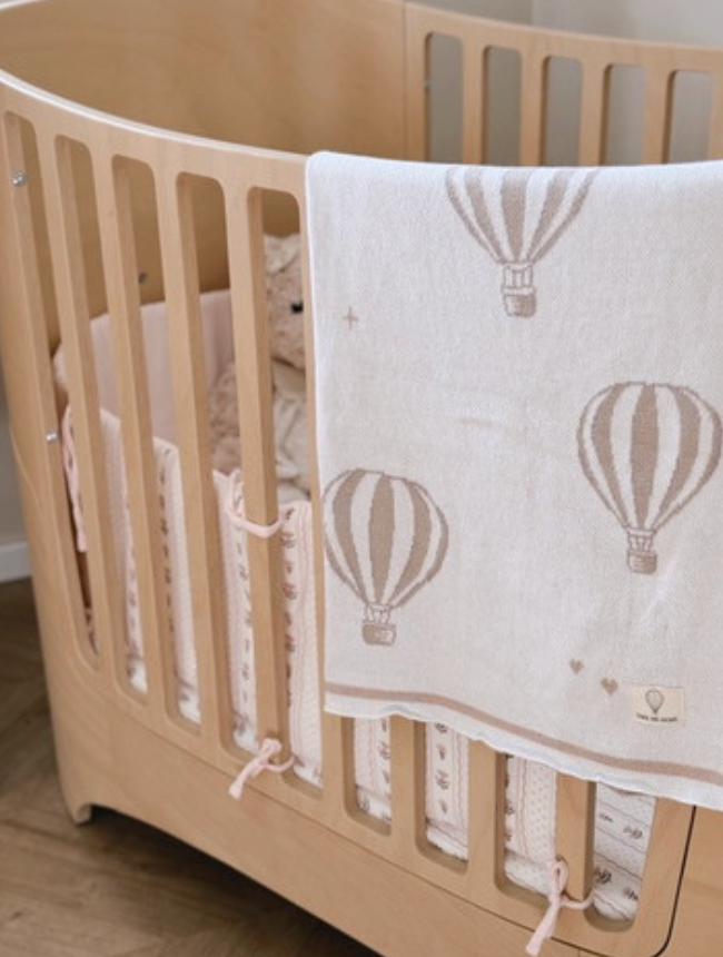 Take Me Home Knitted Blanket with Hot Air Balloon Design
