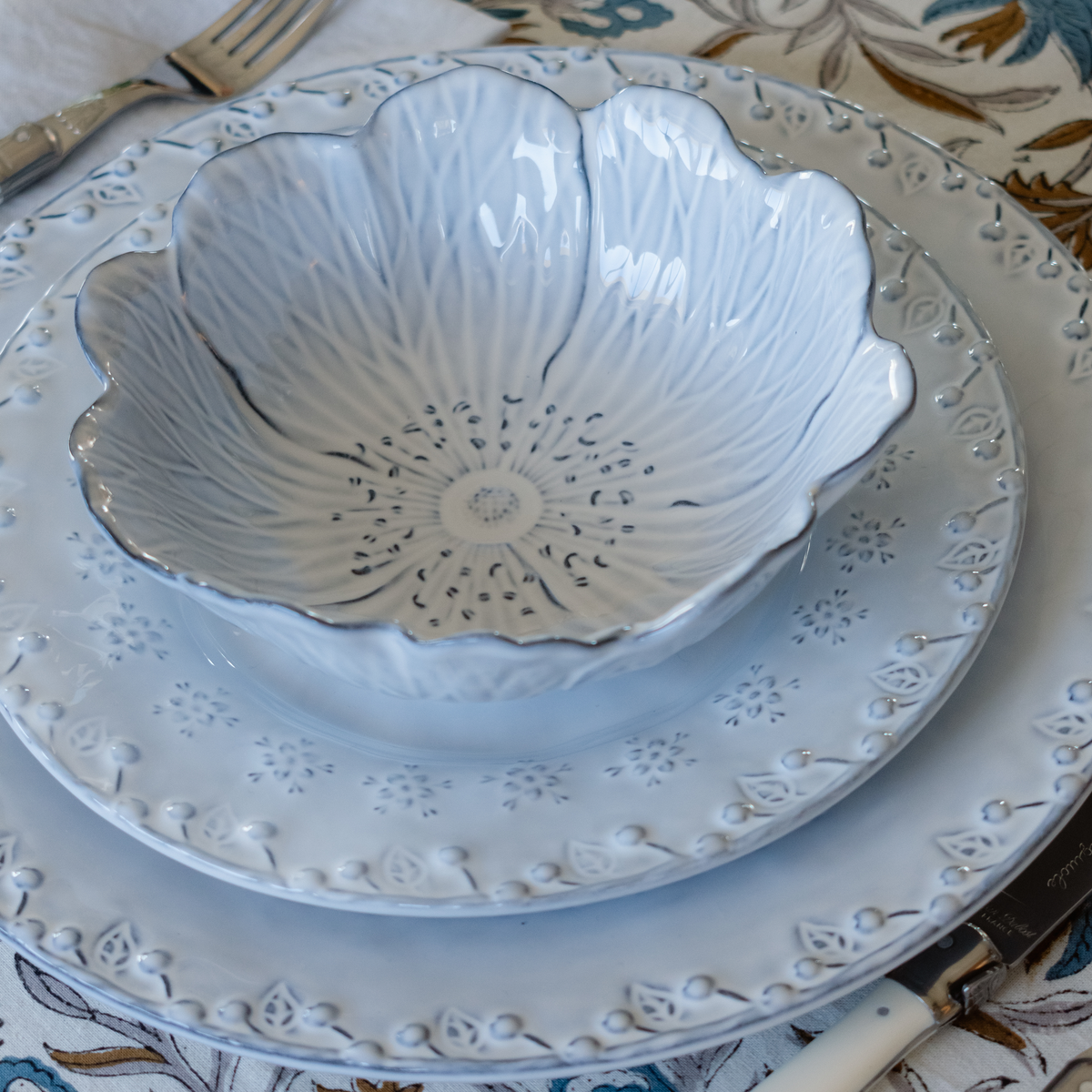 Verde Flower White Bowl
