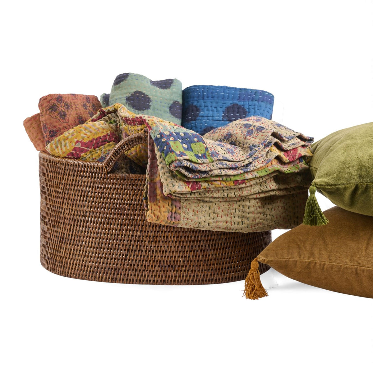 Hand-sewn Kantha Throw Blanket - Blue