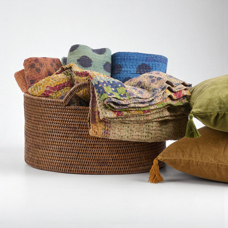 Hand-sewn Kantha Throw Blanket - Ochre