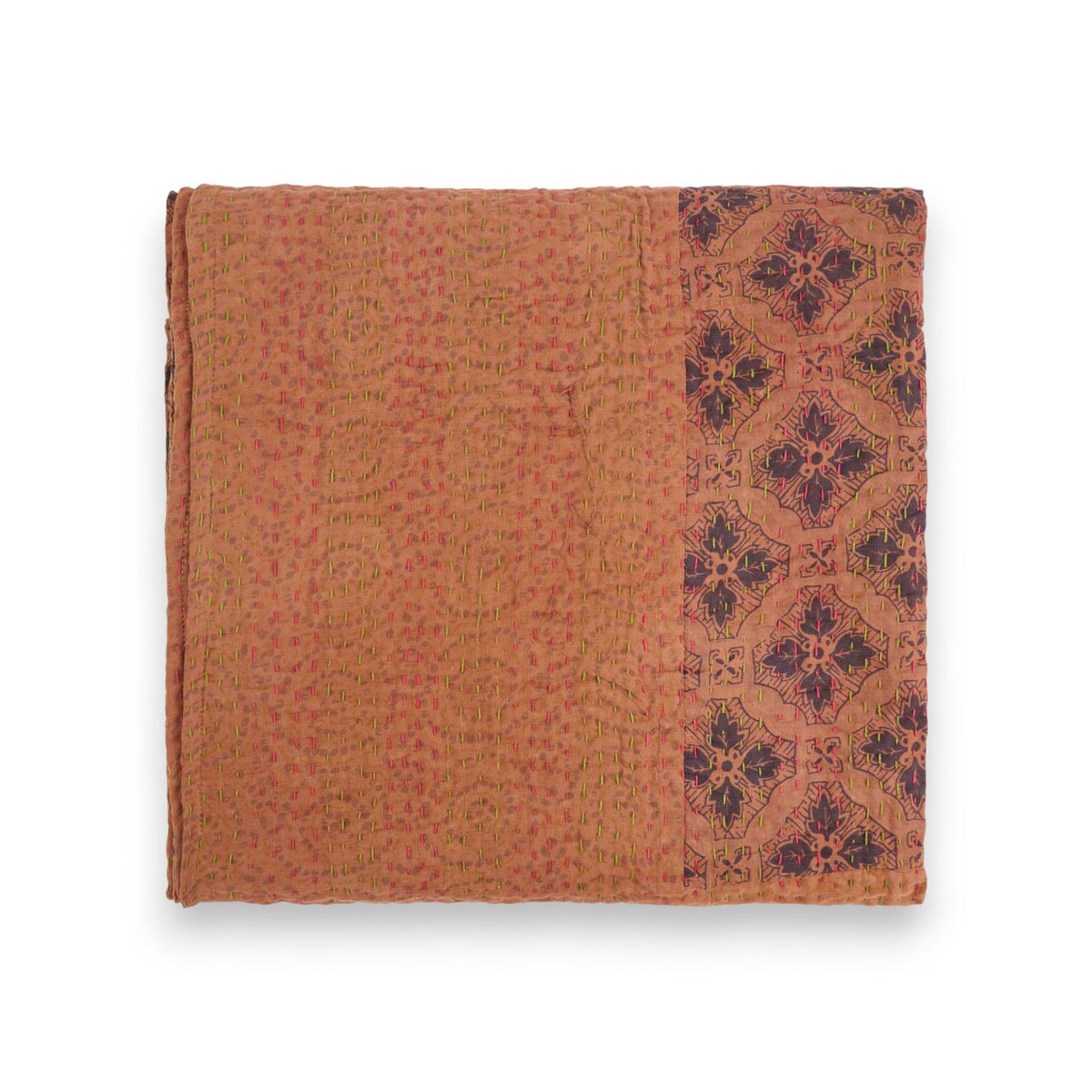 Hand-sewn Kantha Throw Blanket - Blue