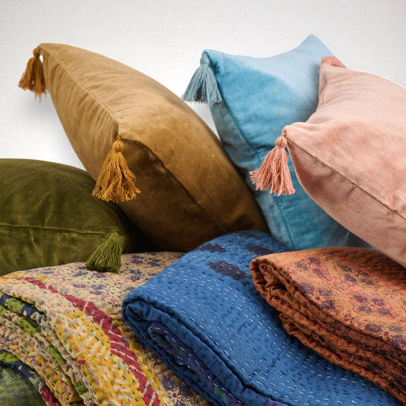 Hand-sewn Kantha Throw Blanket - Brown