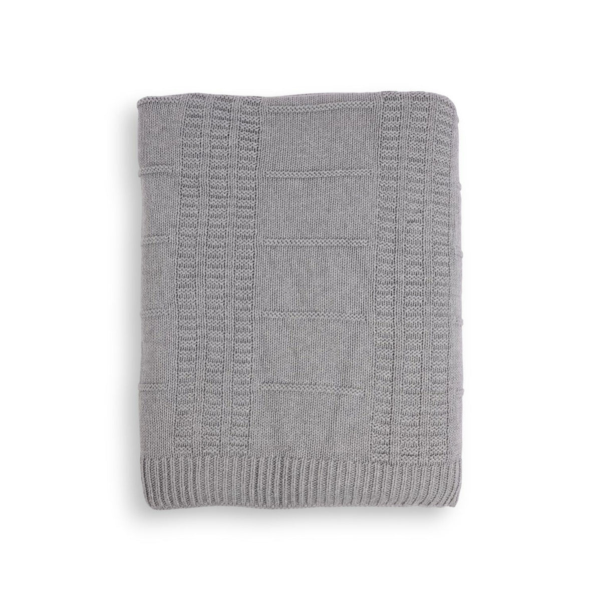 שמיכת סלון סרוגה פסים אופקיים ואנכיים - אפור בהיר