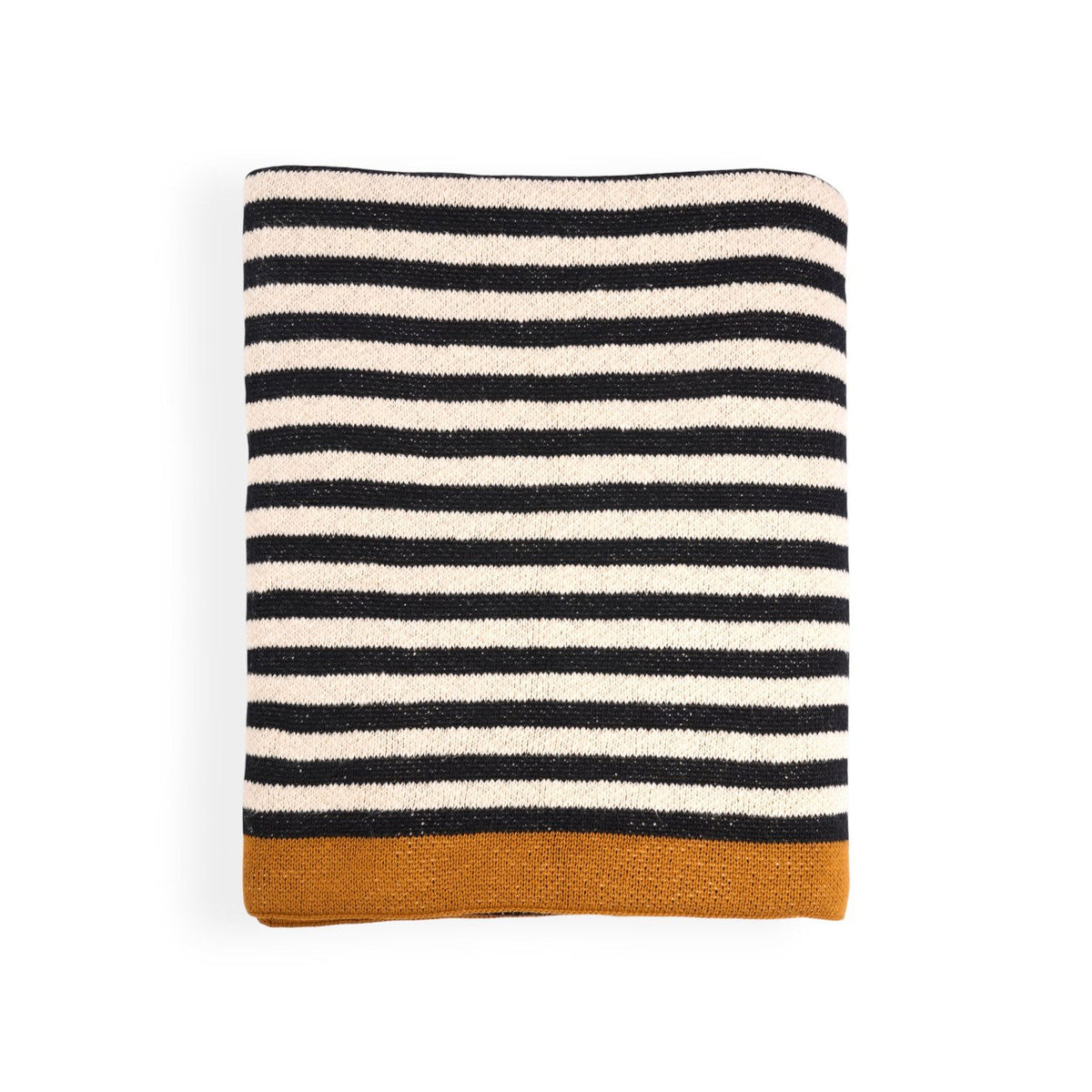 שמיכת סלון סרוגה פסים שחור ולבן