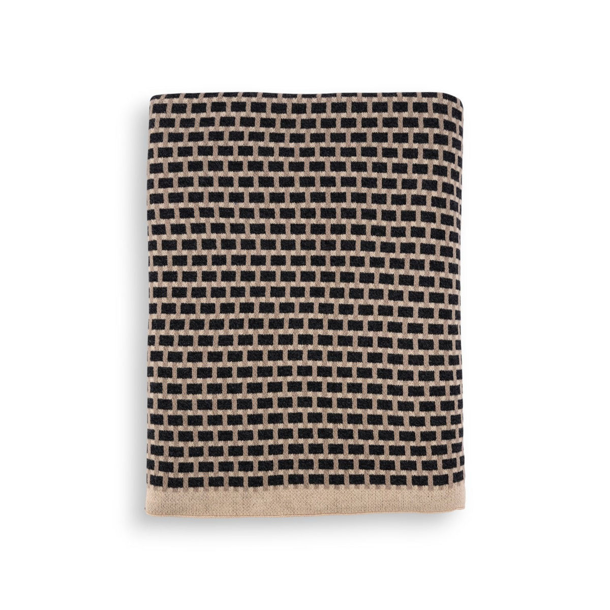 Knitted Cotton Throw - Black & Cream Bricks