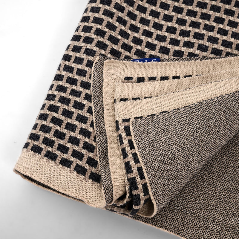 Knitted Cotton Throw - Black & Cream Bricks