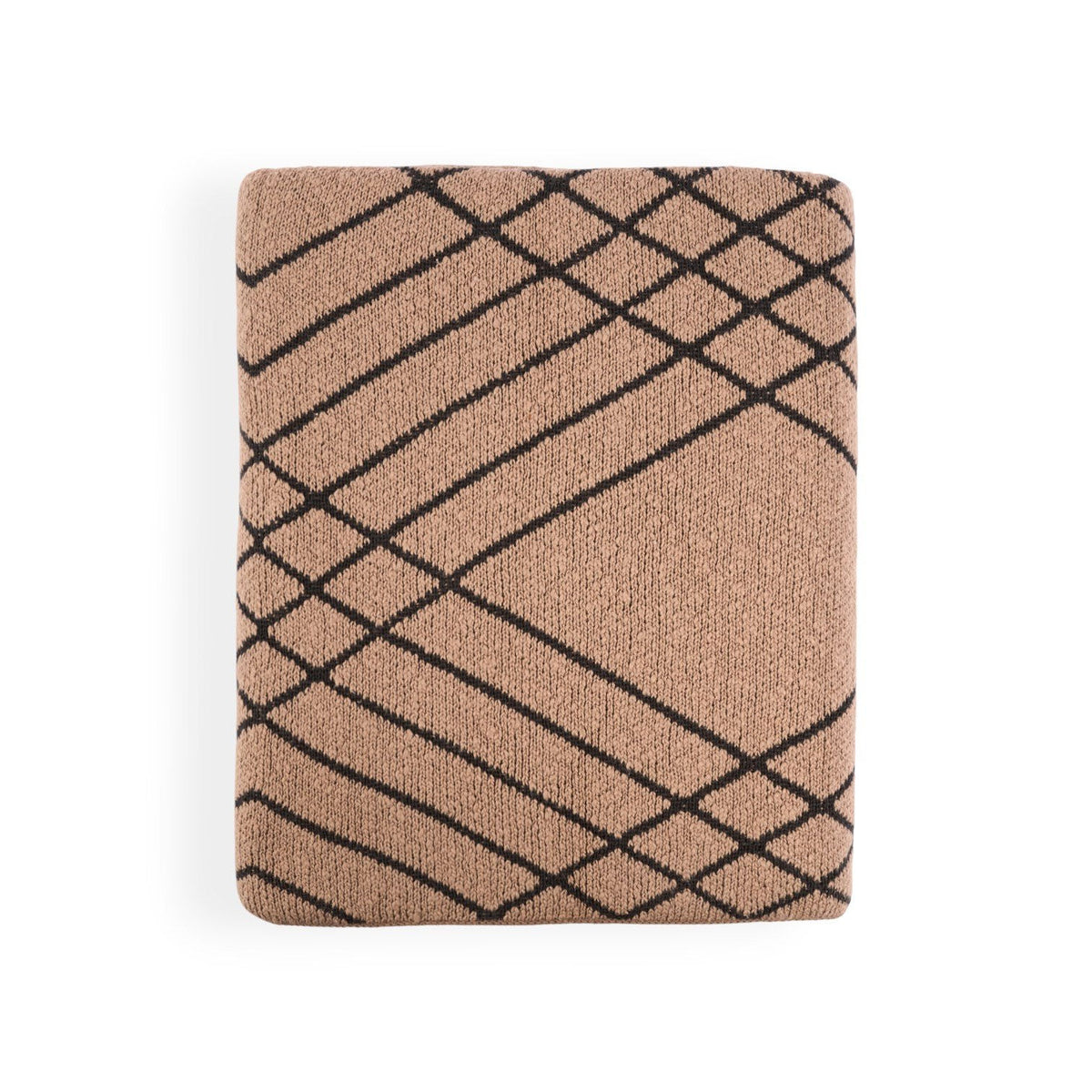 שמיכת כותנה סרוגה - אלכסונים חום