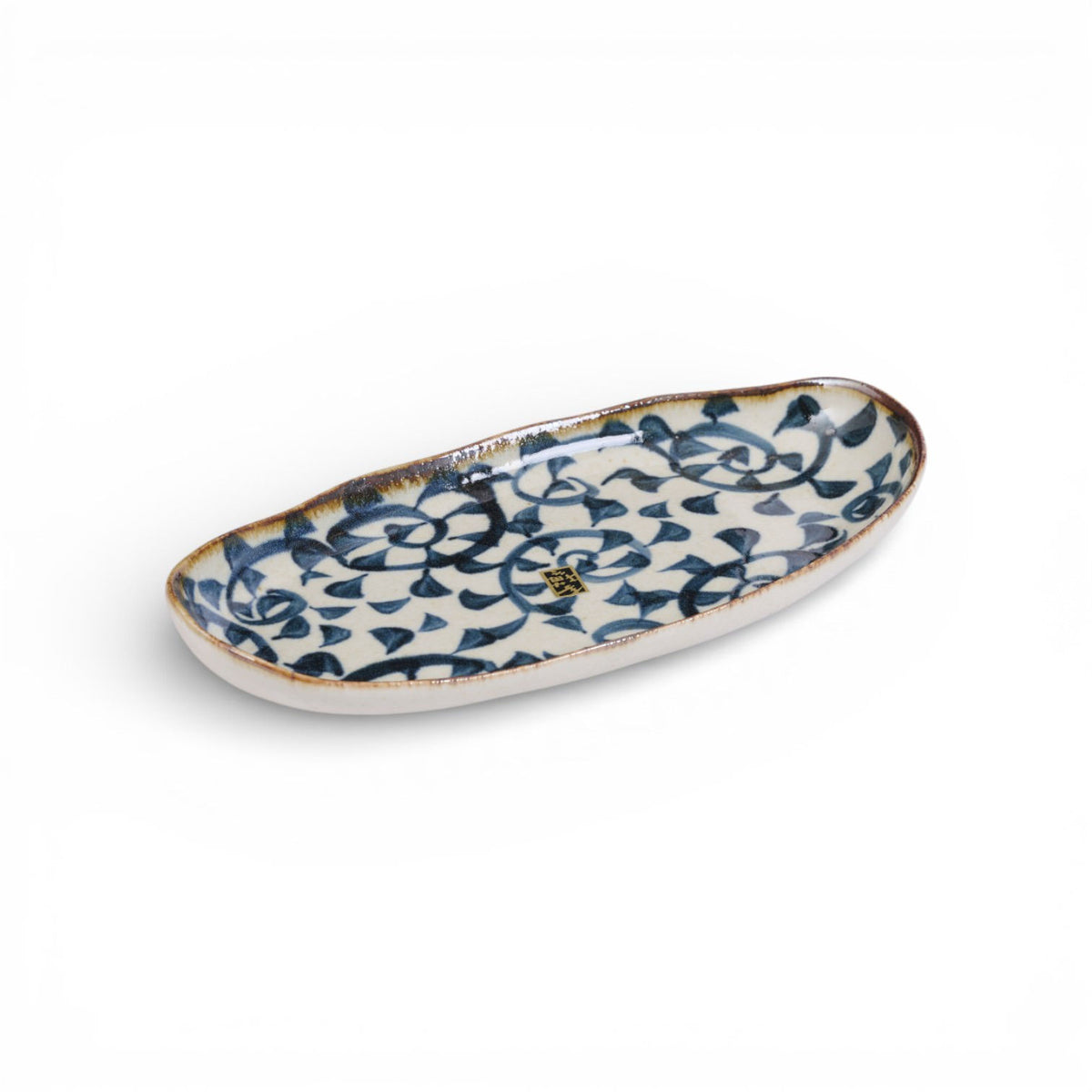 Banzai Floral Blue Oval Tray 26 cm