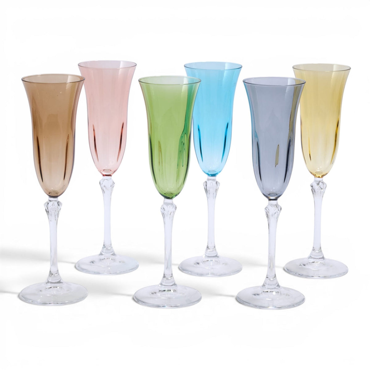 Pastel Colored Champagne Glasses, Set of 6