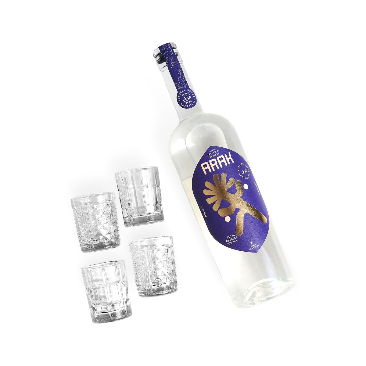 Yama Zohara Arak Set with 4 Designed Shot Glasses