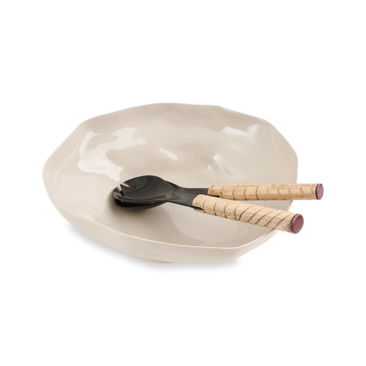 Horn Salad Servers With Wodden Handles