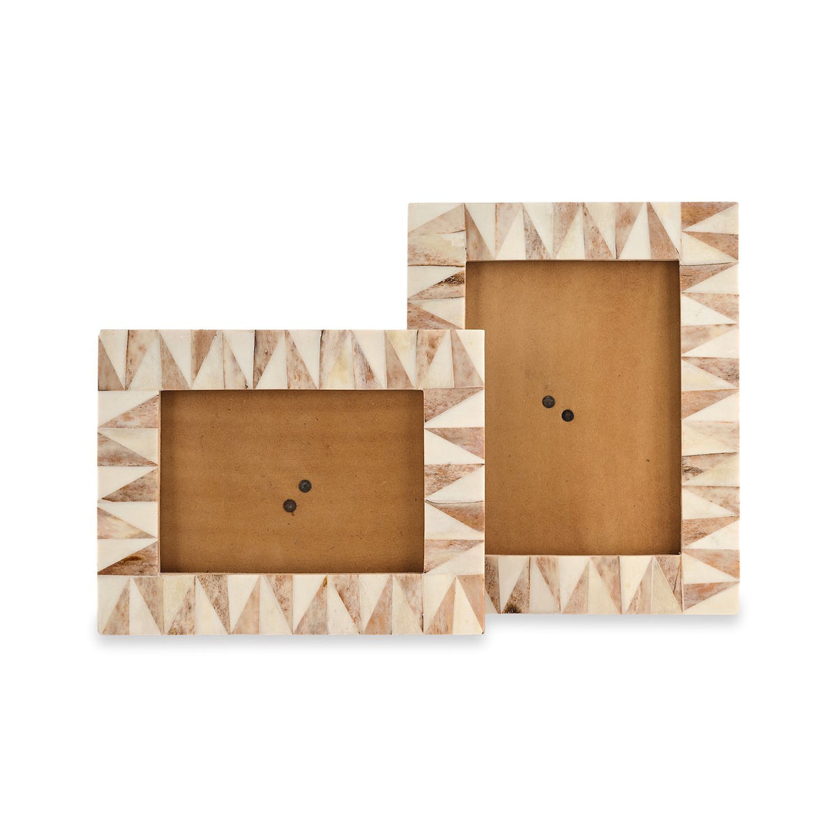 Horn Photo Frame- Beige and Wood Triangles