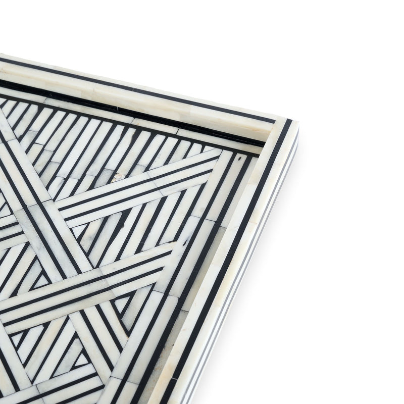 Horn & Resin Rectangular Tray Black & White