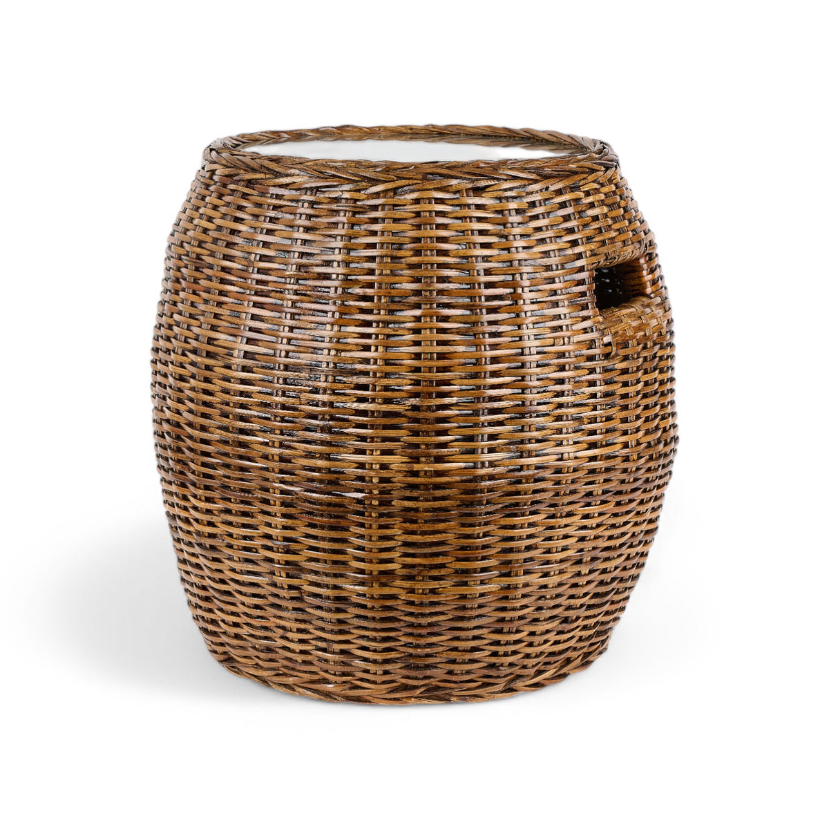 Rattan Drum Side Table with Glass Top