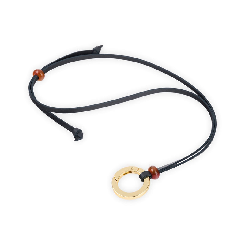 Eyeglasses Necklace Holder Natural Leather & Silver Ring