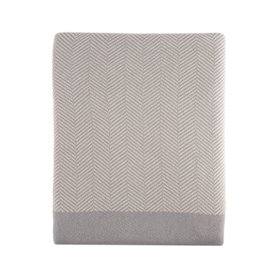 Knitted Cotton Fishbone Pattern Throw Grey
