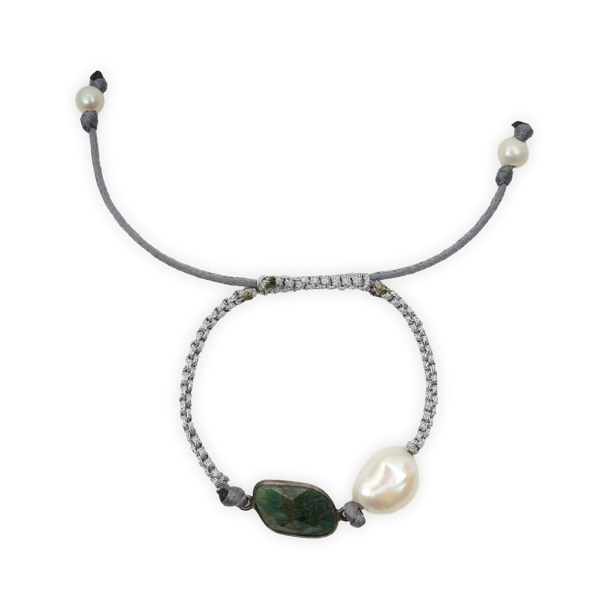 Pearl & Emerald Bracelet with Expandable Cotton Silk Thread