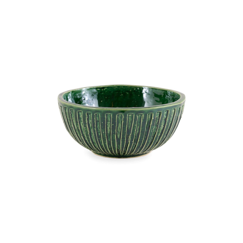Small Engraved Stripe Serving Bowl- White
