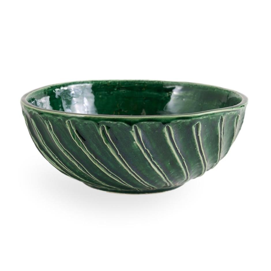 Small Engraved Stripe Serving Bowl- White
