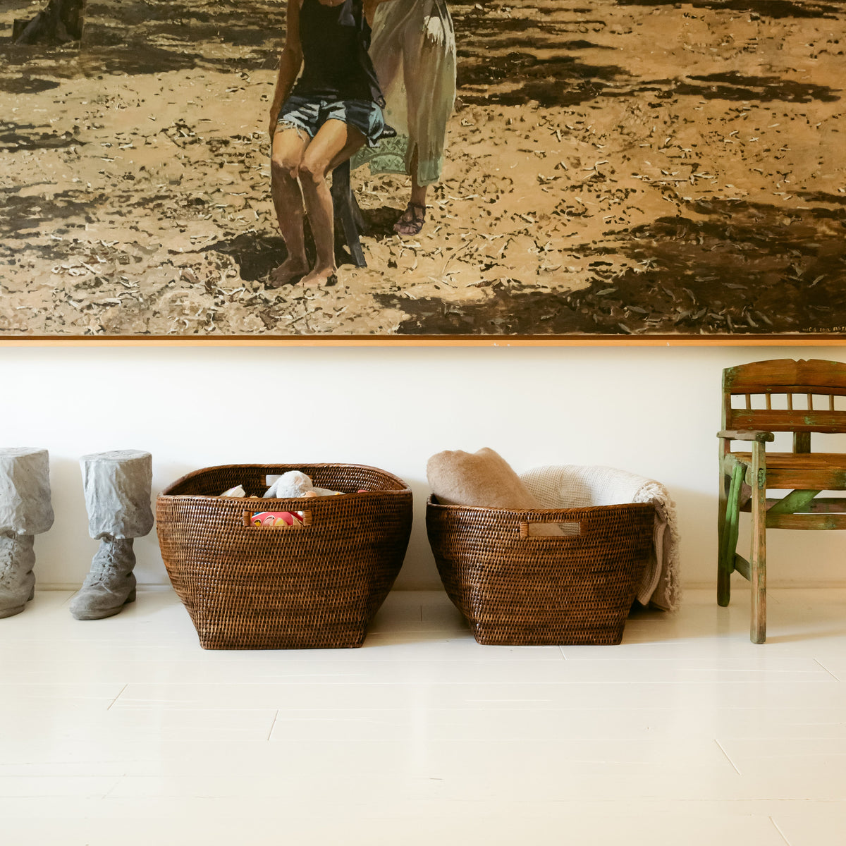 Rattan Open Basket With Handles