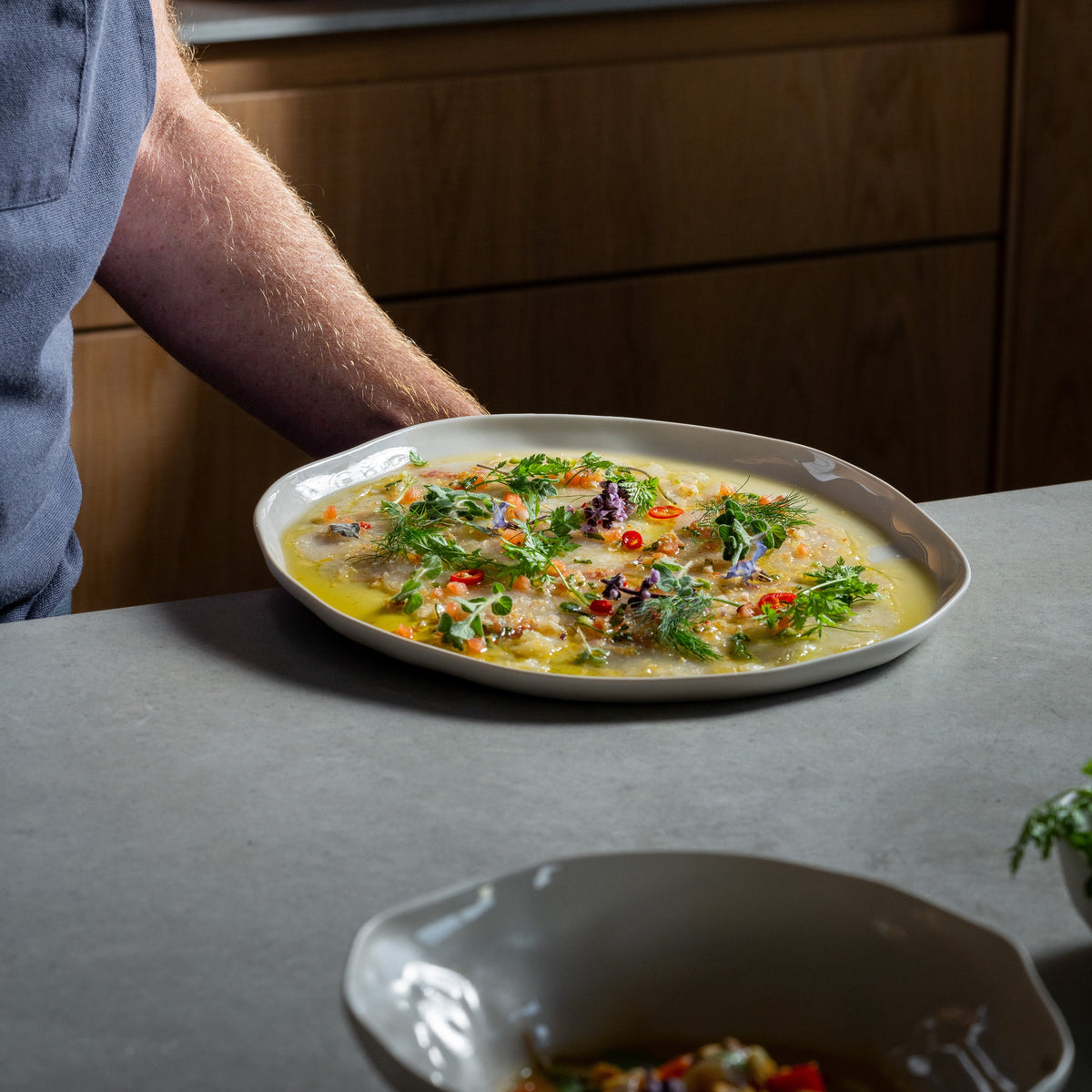 Organic Stoneware Gray Round Flat Platter