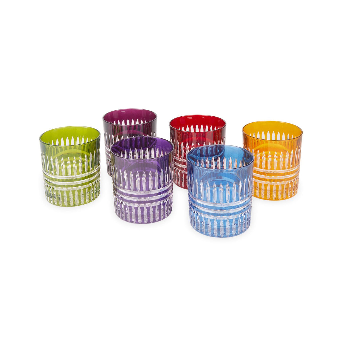 Lines Colored Whisky Crystal Glasses, Set of 6
