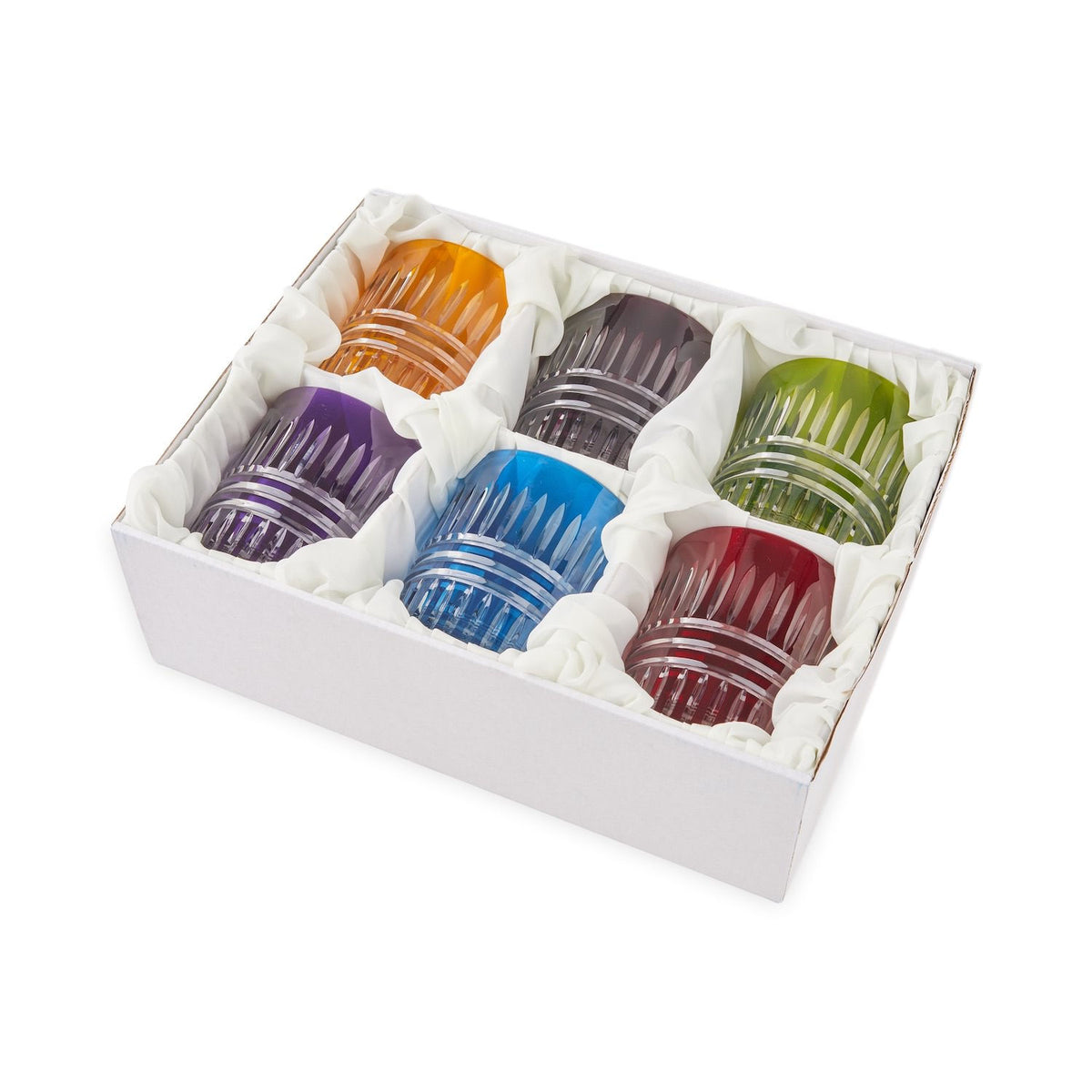 Lines Colored Whisky Crystal Glasses, Set of 6