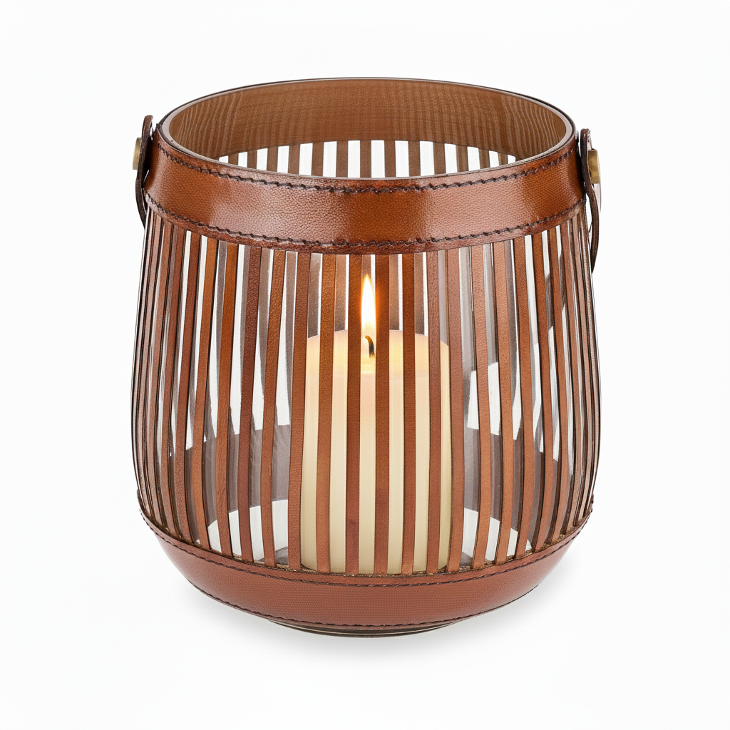 Leather Hurricane Candle Holder - Large