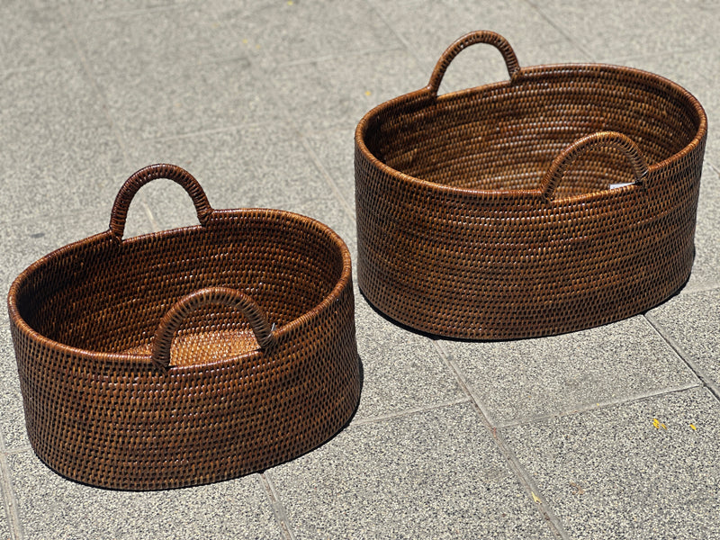 Rattan Oval Basket with Handles Medium