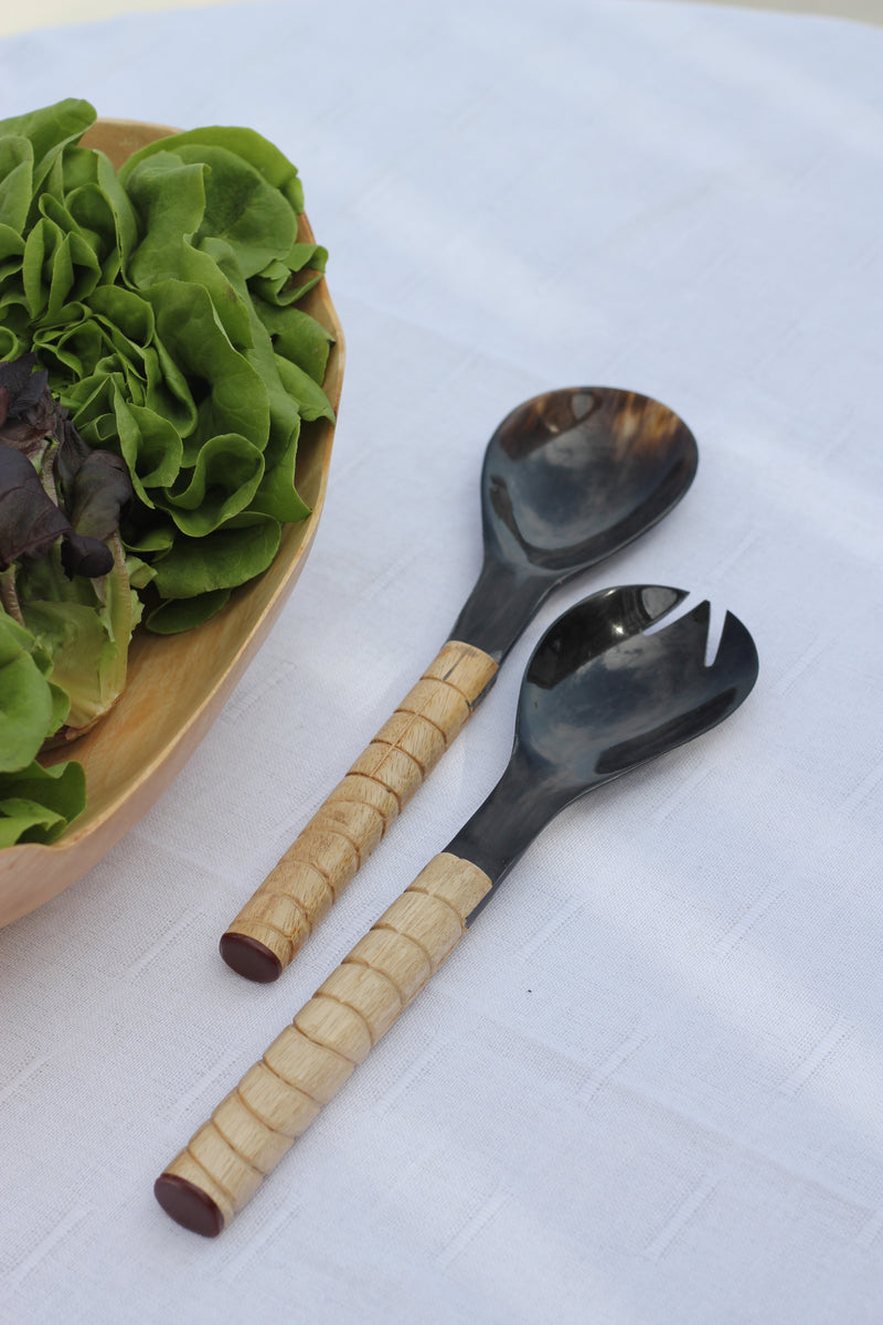 Horn Salad Servers With Wodden Handles