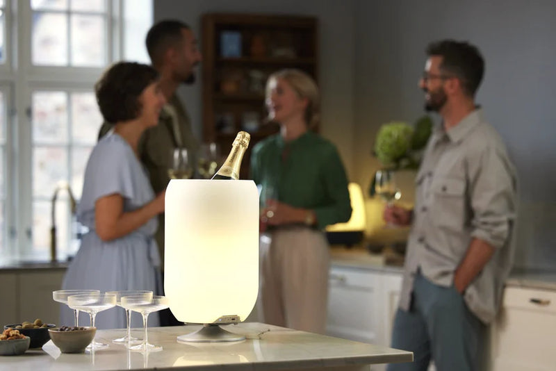 Kooduu Atmos Table Lamp, Bottle Holder and Bluetooth Speaker-Chrome