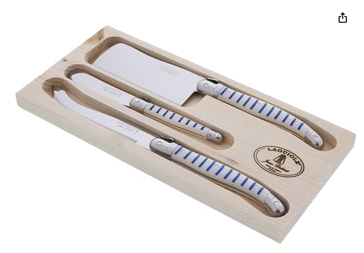 Set of 3 Cheese Knives with Blue Stripe
