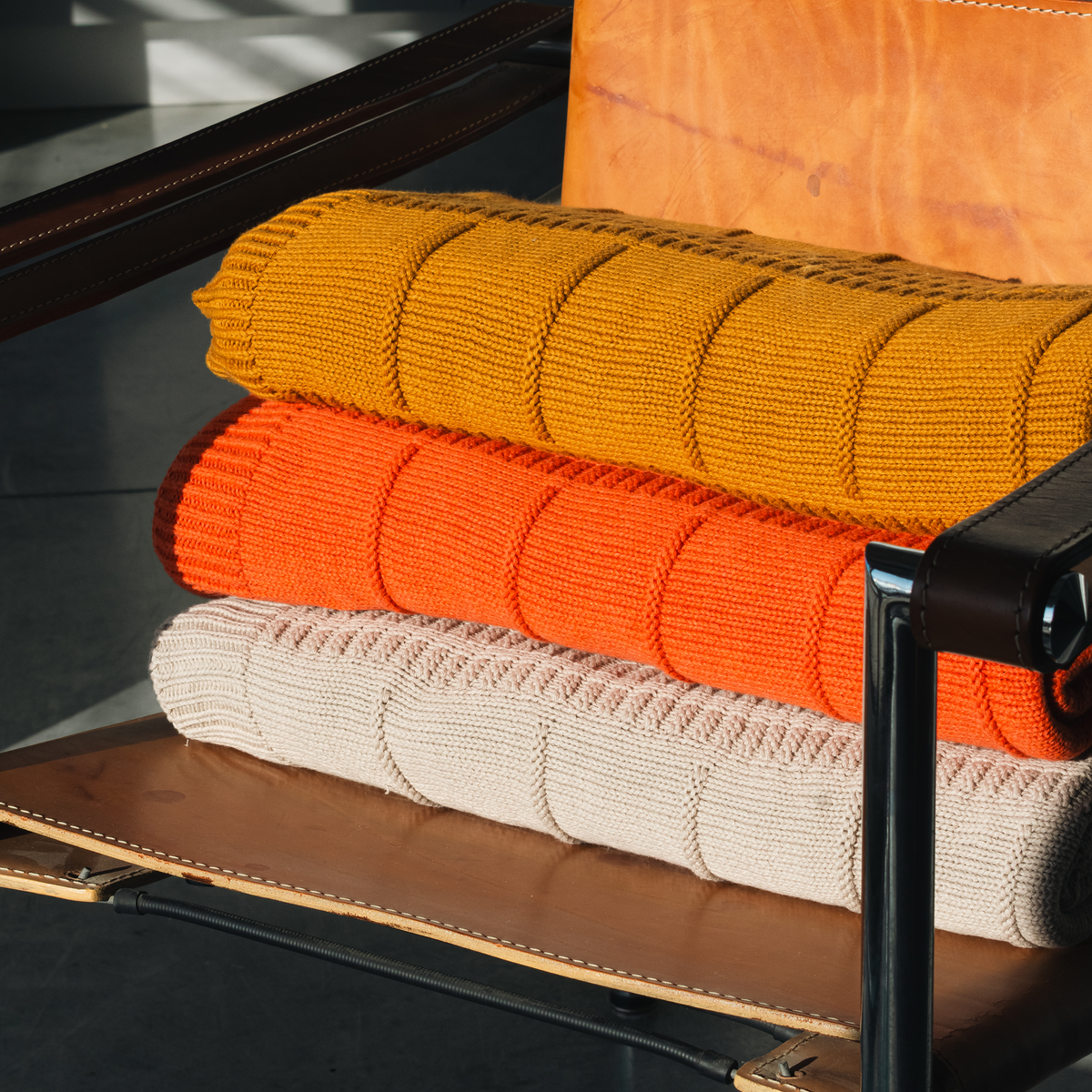 Knitted Cotton Throw - Orange