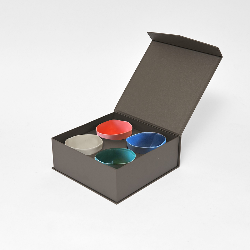 Organic Stoneware Box of 4 Tea Cups- Colorful