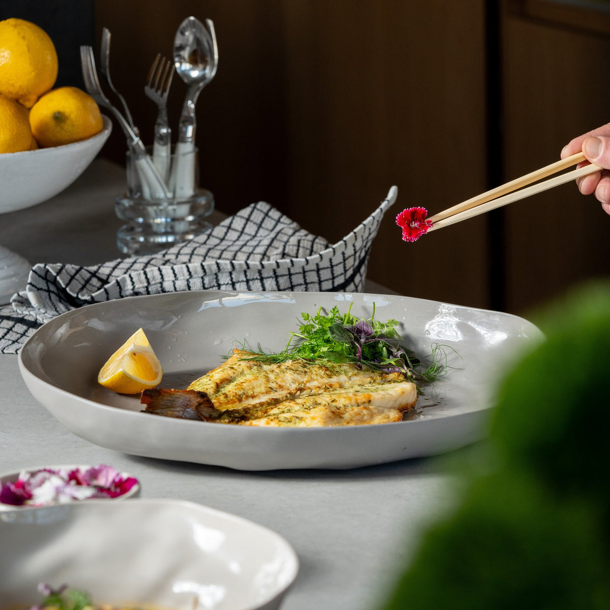 Organic Stoneware Grey Oval Open Bowl