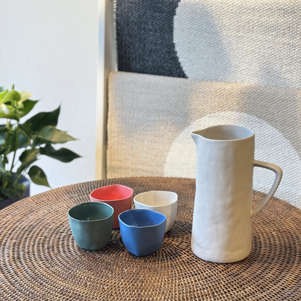 Organic Stoneware Box of 4 Tea Cups- Colorful