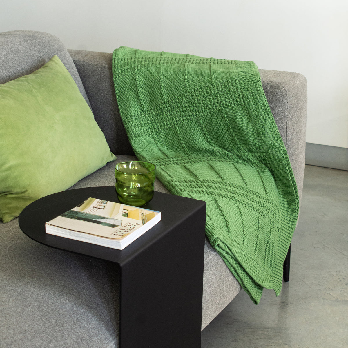 Knitted Cotton Throw - Green